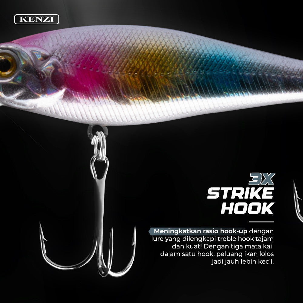 Umpan LURE KENZI MAKO 80mm 11.8gr - MINNOW FLOATING Lures Mata 3D Hook Tajam Kuat Gabus Kerapu Umpan Pancing Realistik