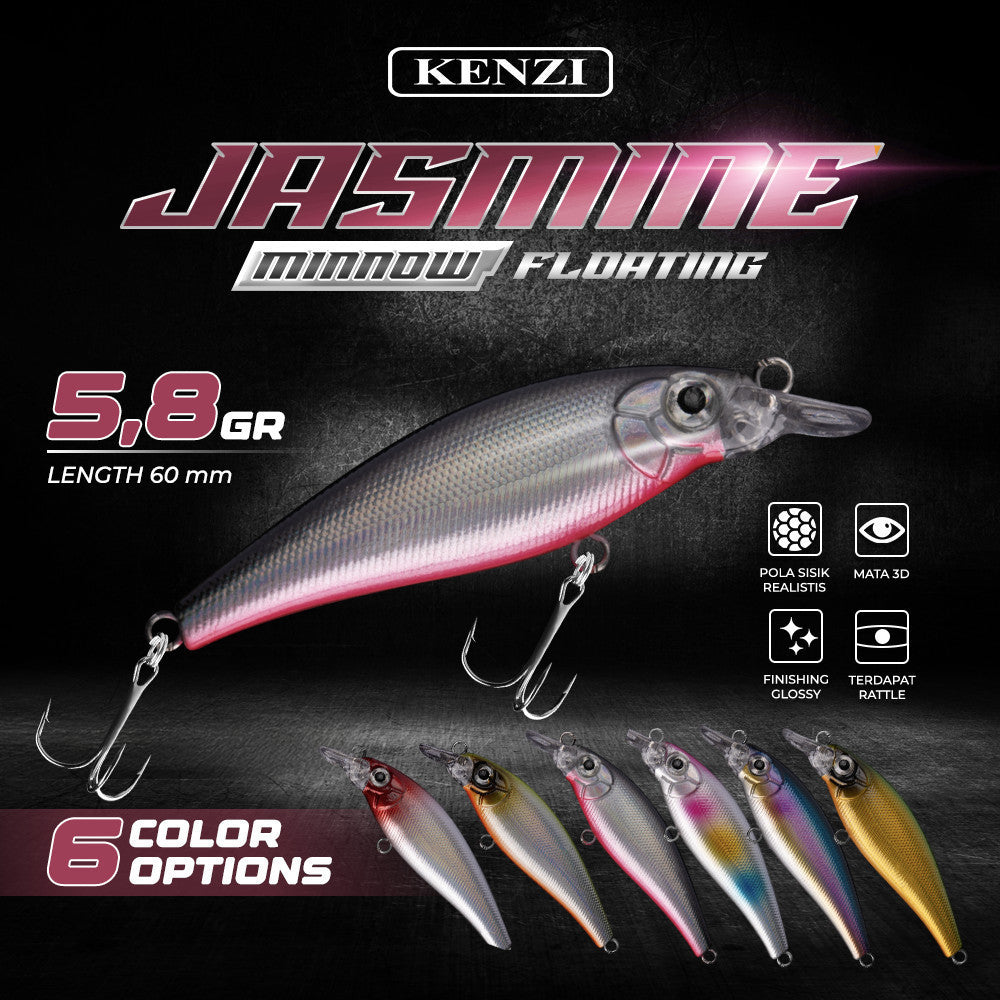 Umpan LURE KENZI JASMINE 60mm 5.8gr - FLOATING Lures Umpan Gabus Nila Sepat Treble Hook Size 8 Tajam