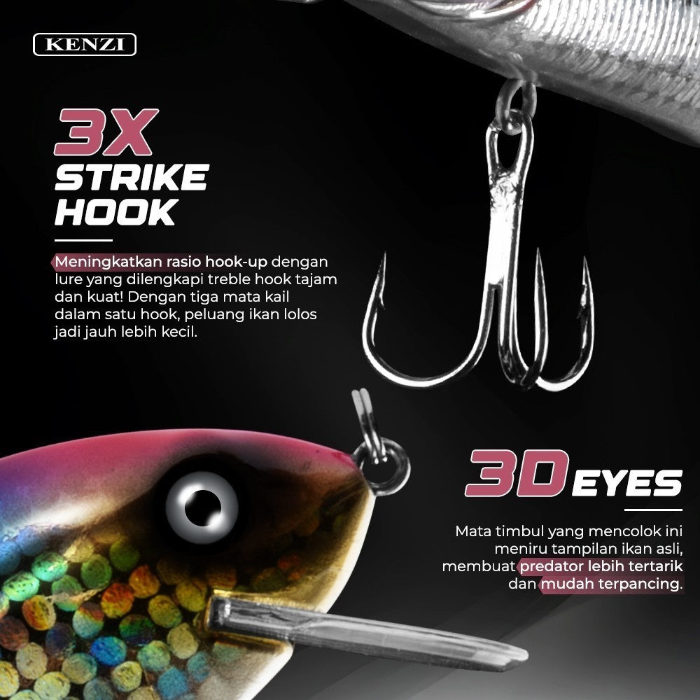 KENZI GUMMY  75mm 8.2gr - Umpan Pancing MINNOW FLOATING Lure Mancing Tiruan Ikan Air Laut & Tawar Hard Bait