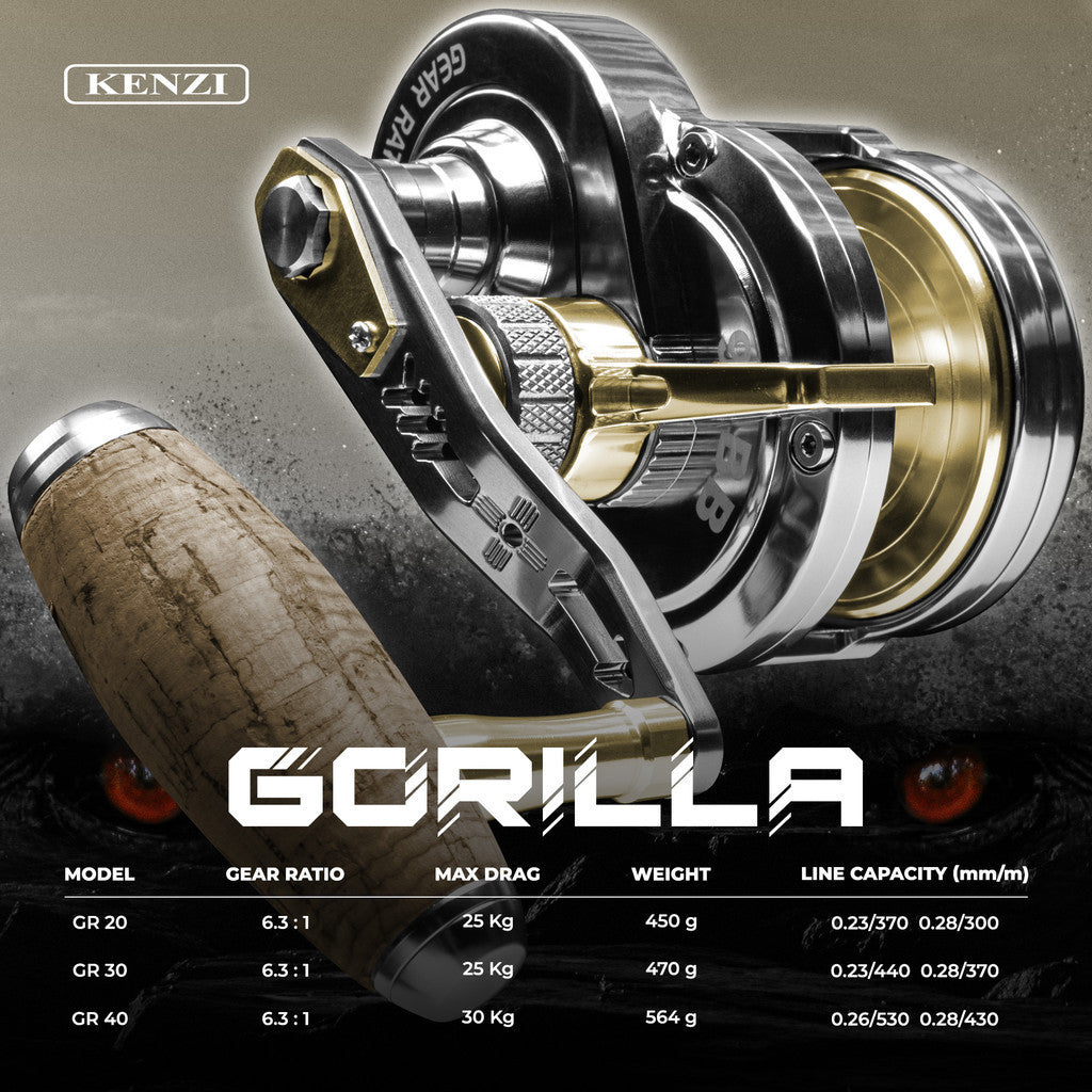 KENZI GORILLA OVERHEAD - High Speed Very Smooth Super Power Drag Stainless Steel Reel Pancing OH