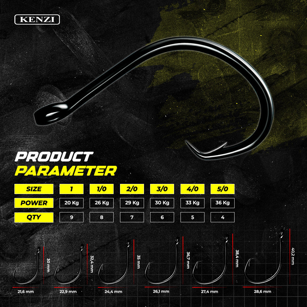 MATA KAIL KENZI CIRCLE HOOK POWER CARBON HOOKS BLACK NICKEL