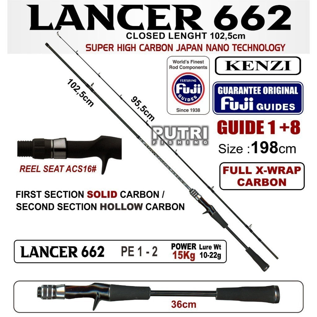 JORAN KENZI LANCER 662 BC Solid Carbon X-Wrap Fuji Guides 198 cm PE 0.5-1.2 PE0.8-1.5 PE 1-2 Baitcasting