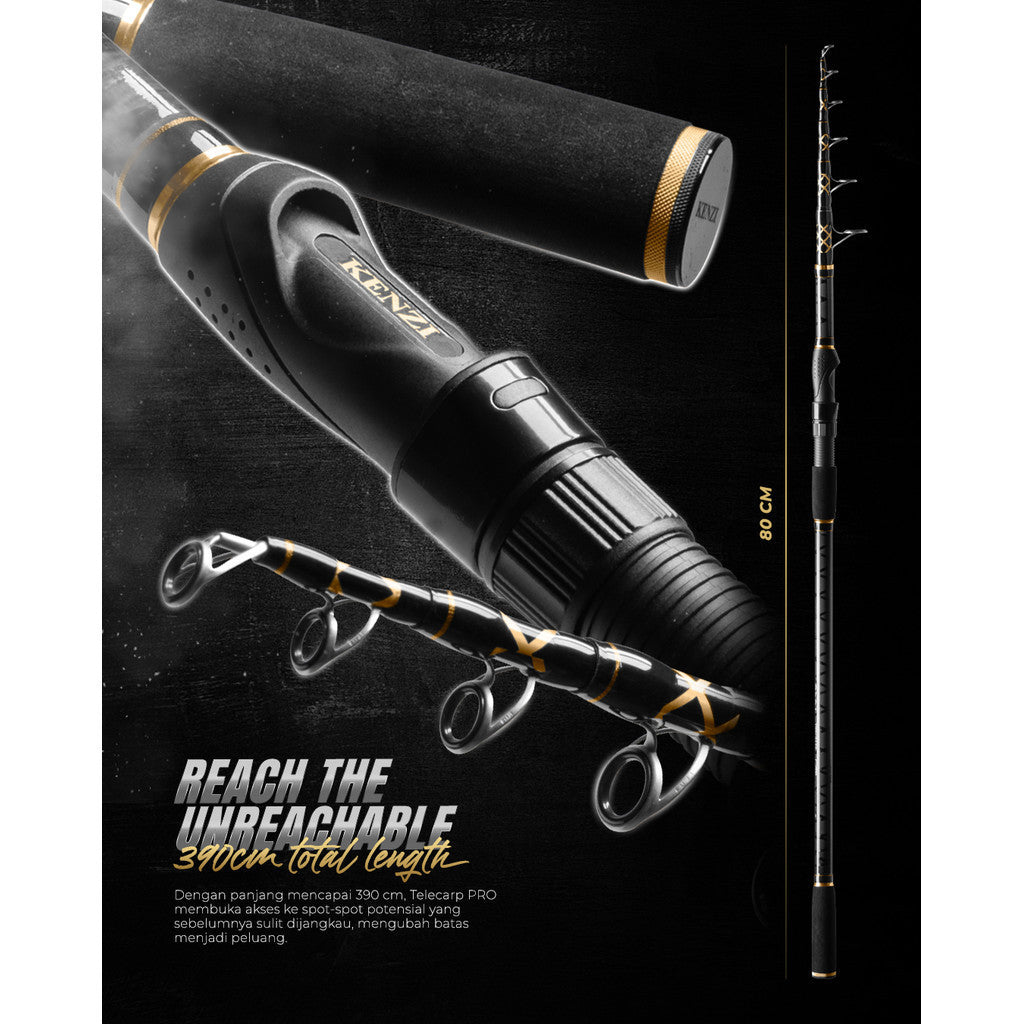 KENZI TELECARP PRO 3907 Joran Pasiran 3.9 Meter Japan Nano Technology Full X Warp Carbon Teleskopik