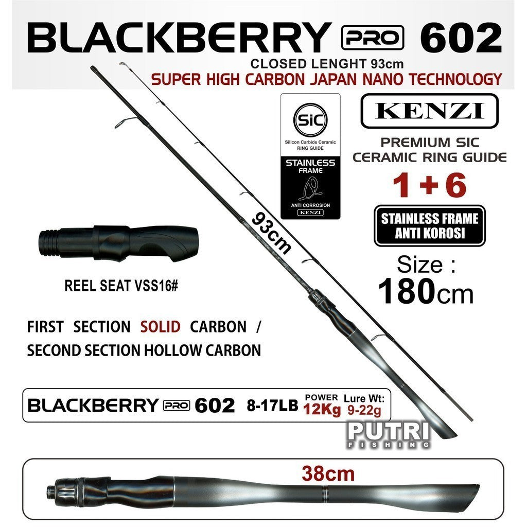 JORAN KENZI BLACKBERRY PRO 602 SiC Guide Stainless Frame Anti Korosi Carbon Nano Solid 1.8m 5-12lbs 6-14lbs 7-15lbs 8-17lbs dan 10-20lbs Spinning