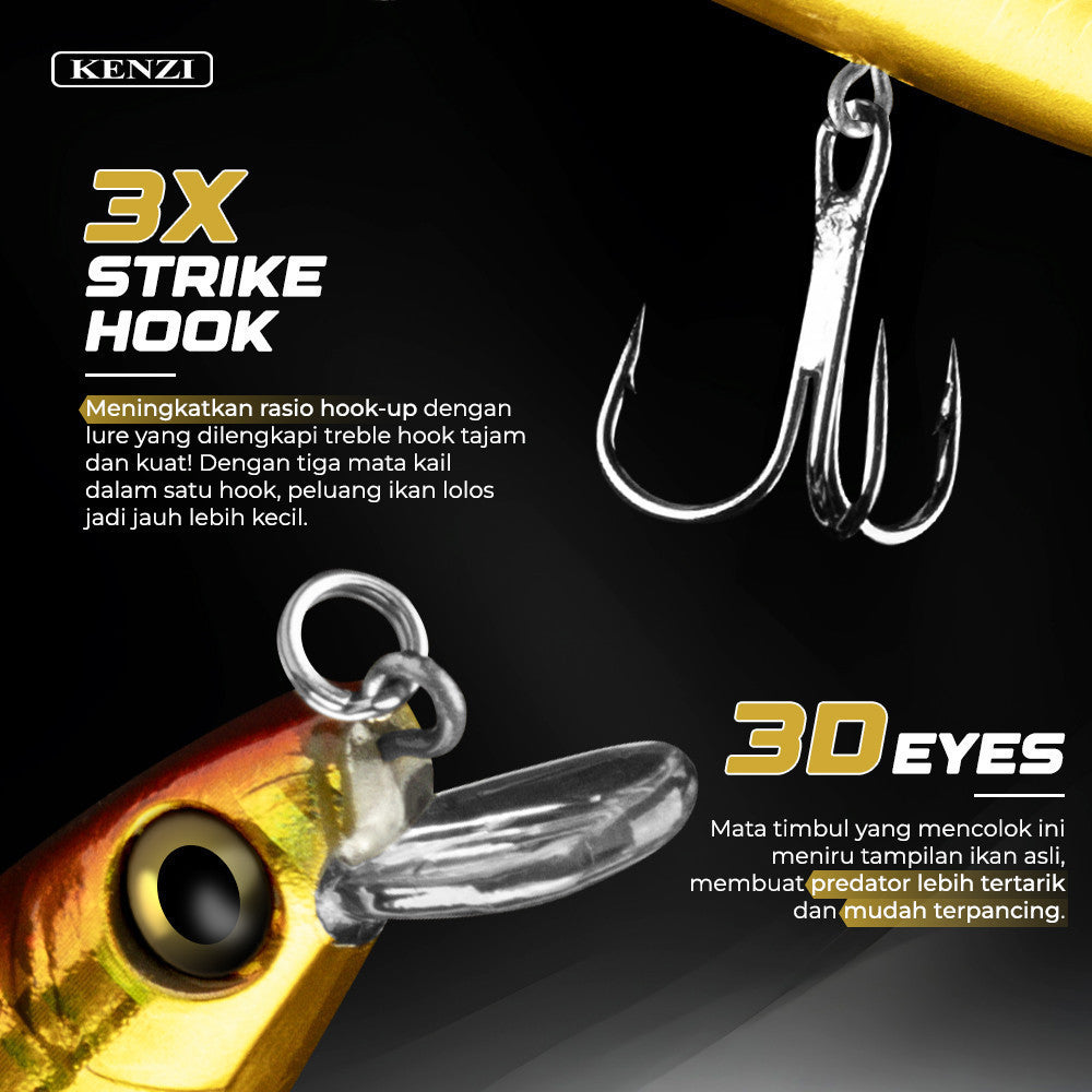 KENZI LUMIA  90mm 8.9gr - Umpan Pancing MINNOW SINKING Lure Mancing Tiruan Ikan Air Laut & Tawar Hard Bait