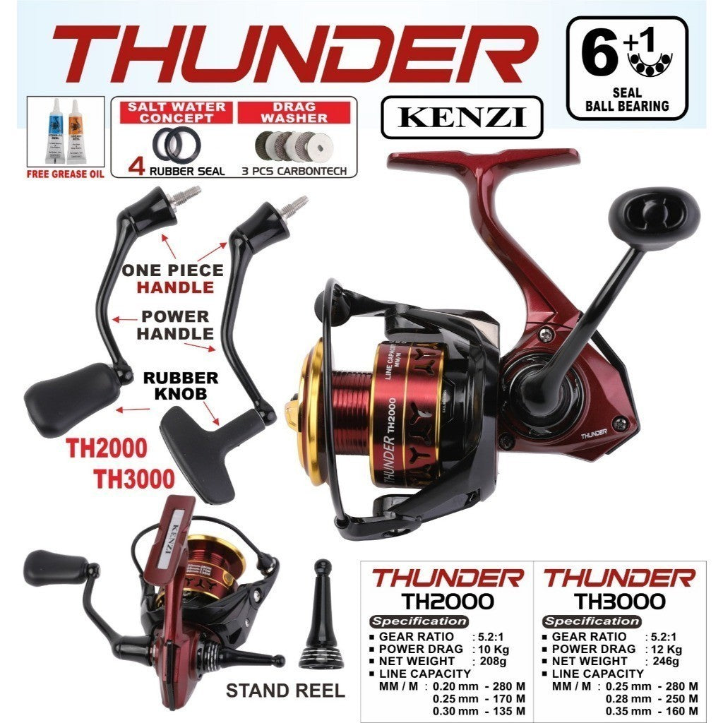 KENZI THUNDER PRO SW 2000 3000 4000 with Reel Stand Duralium Carbon Material One Piece Power Handle Reel Pancing