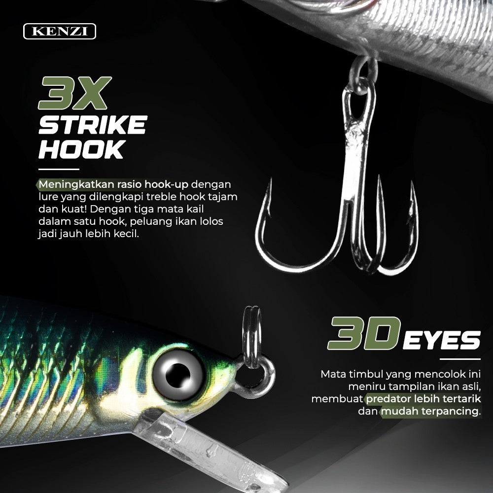 KENZI MILO  60mm 3.6gr - Umpan Pancing MINNOW FLOATING Lure Mancing Tiruan Ikan Air Laut & Tawar Hard Bait