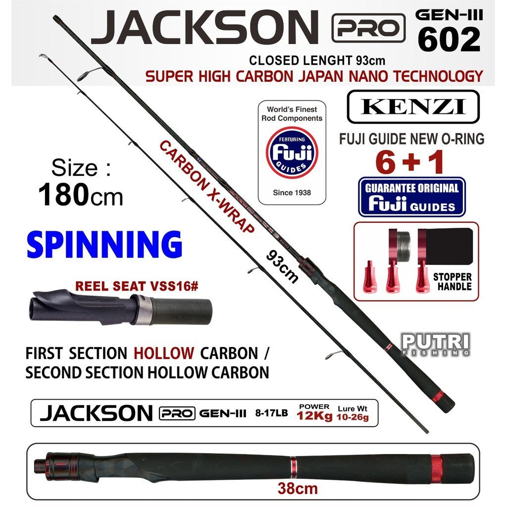 JORAN KENZI JACKSON PRO 602 Generasi 3 Carbon X-Wrap Fuji Guides 5-12lbs 6-14lbs 7-15lbs 8-17lbs 10-20lbs Spinning Casting
