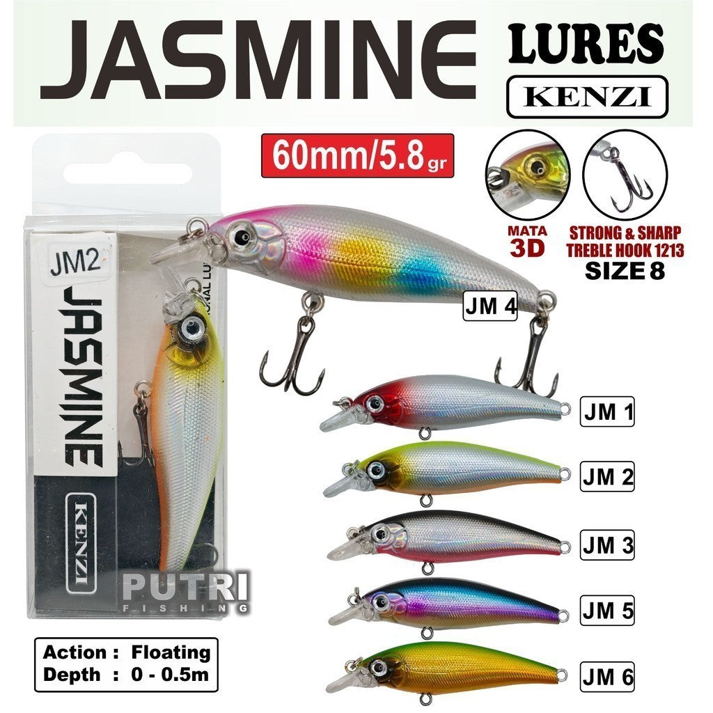 Umpan LURE KENZI JASMINE 60mm 5.8gr - FLOATING Lures Umpan Gabus Nila Sepat Treble Hook Size 8 Tajam