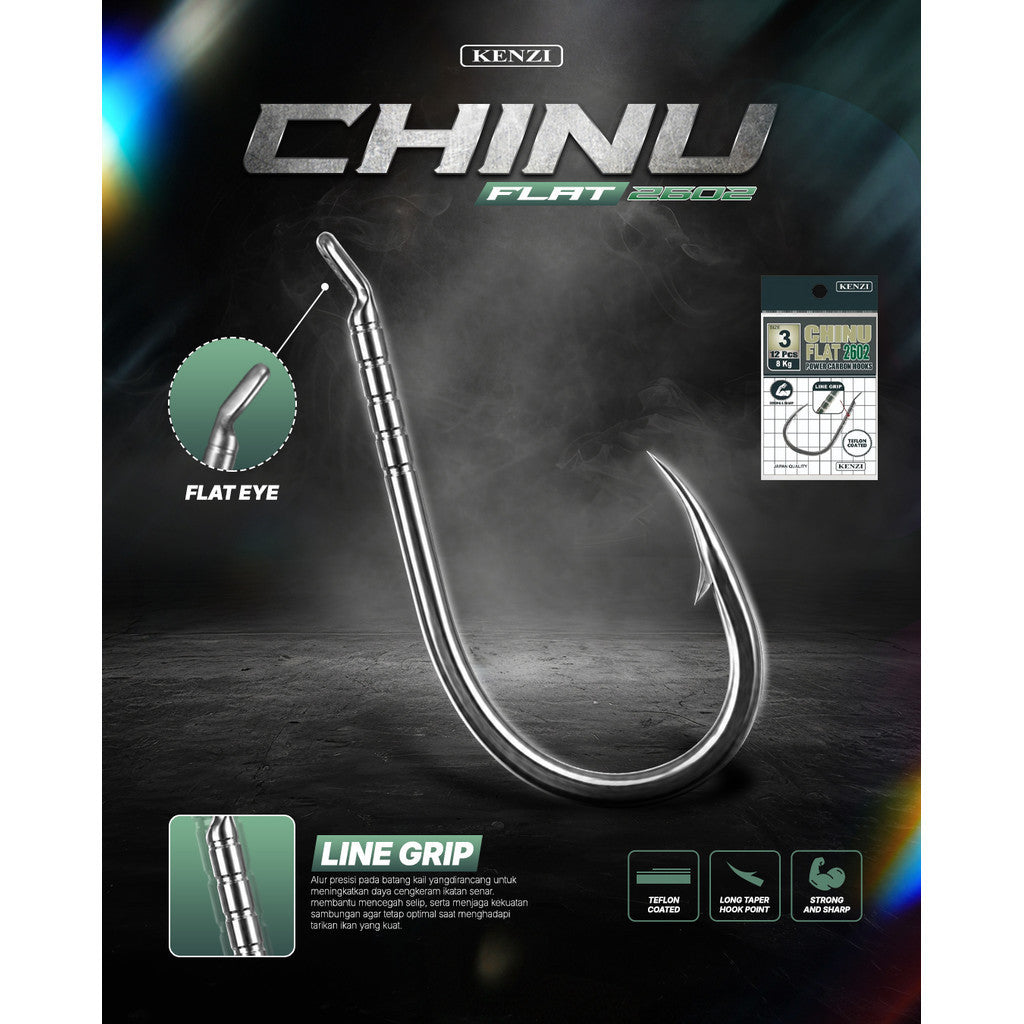 MATA KAIL KENZI CHINU FLAT 2602 Power Carbon Hooks -Lapisan Teflon Anti Karat , Super Kuat & Tajam