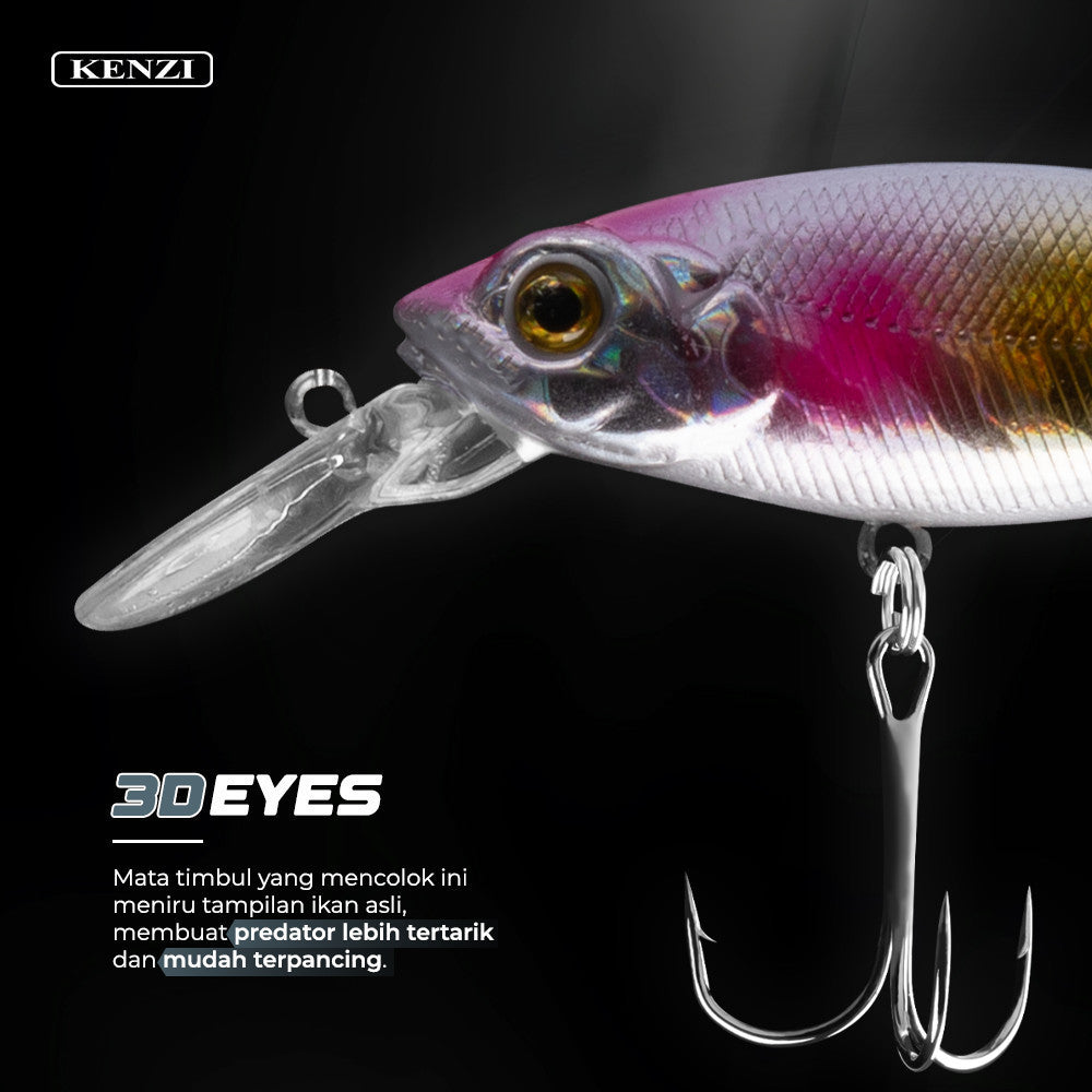 Umpan LURE KENZI MAKO 80mm 11.8gr - MINNOW FLOATING Lures Mata 3D Hook Tajam Kuat Gabus Kerapu Umpan Pancing Realistik