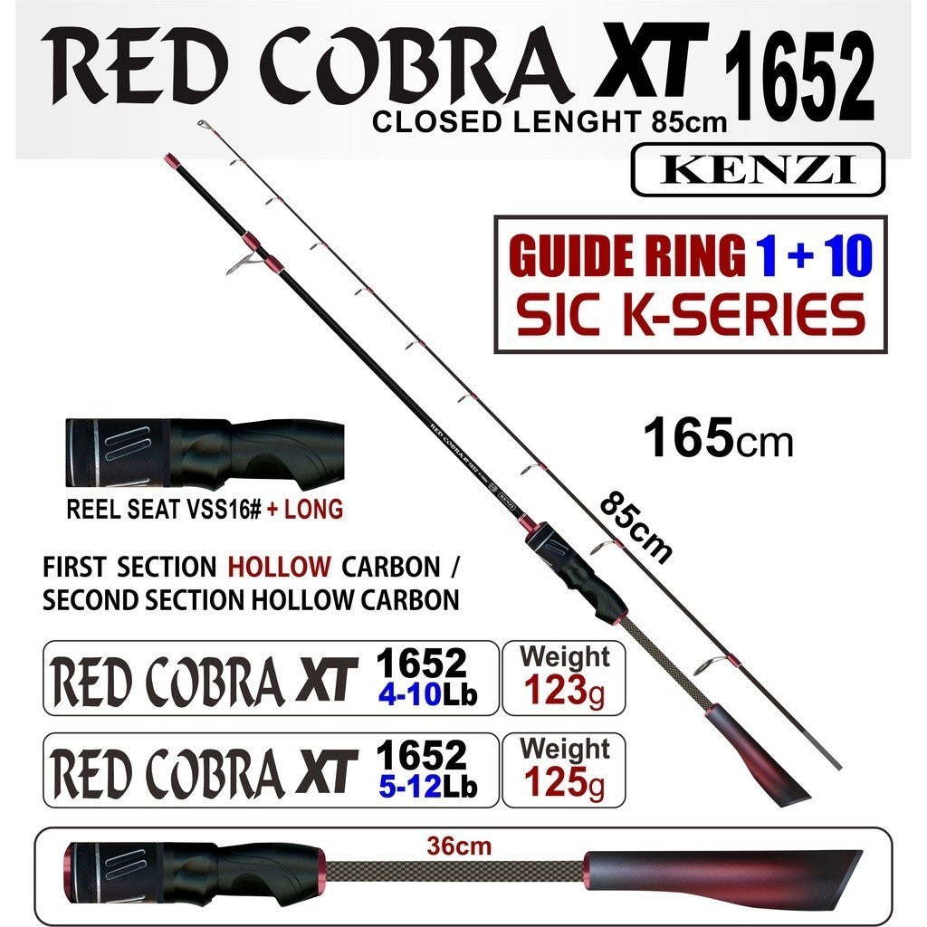 KENZI RED COBRA XT 1652 Hollow Carbon Spinning Casting 4-10lbs 5-12lbs - Joran Stik Pancing