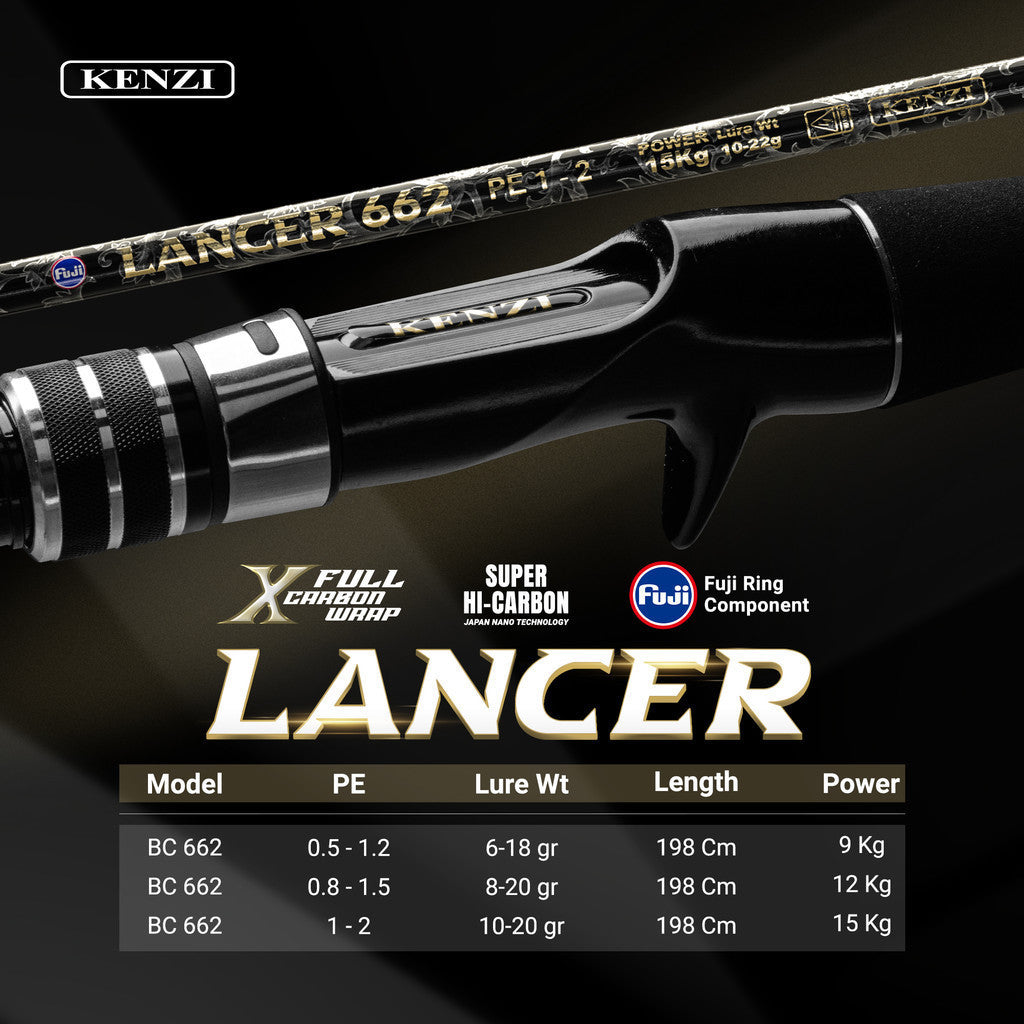 JORAN KENZI LANCER 662 BC Solid Carbon X-Wrap Fuji Guides 198 cm PE 0.5-1.2 PE0.8-1.5 PE 1-2 Baitcasting