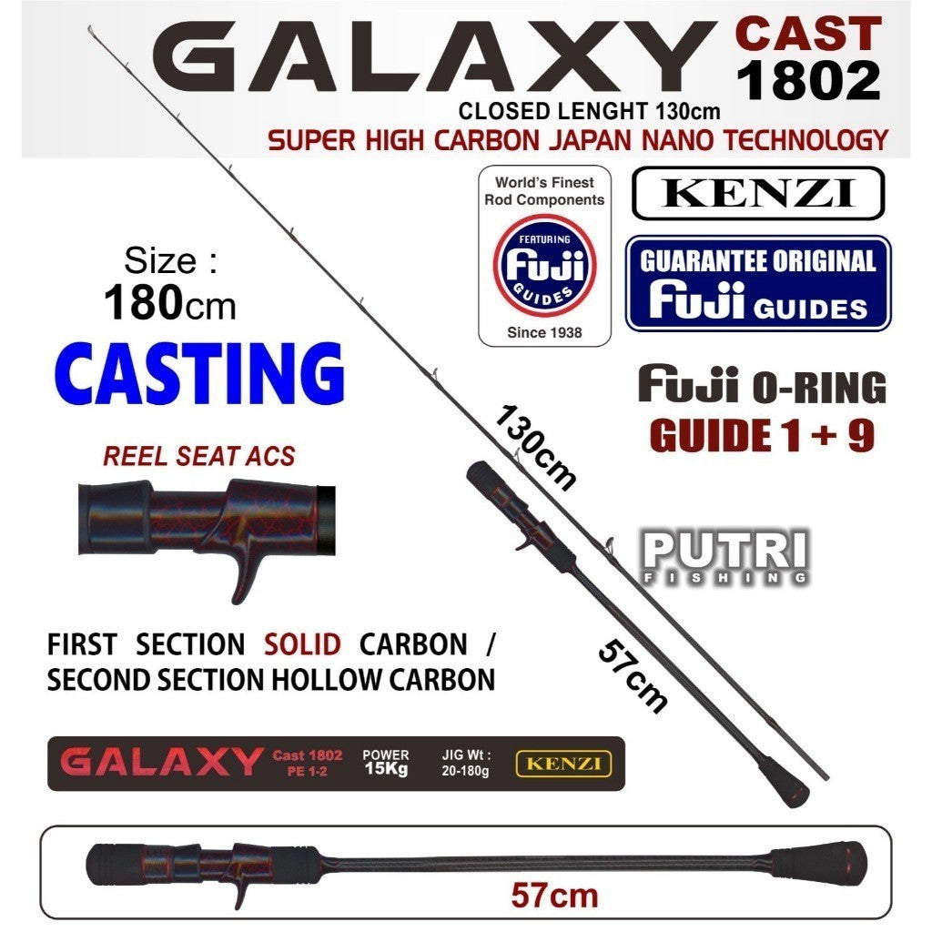 KENZI GALAXY 1802 BC Fuji Guides PE1-2 PE2-3  PE3-4 Baitcasting - Joran Stik Pancing