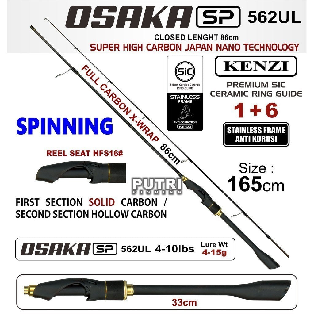 JORAN KENZI OSAKA 562 UL | SiC Guide Anti Korosi | Full Carbon X-Wrap | Solid Carbon Tip 2-6lbs 4-10lbs 6-14lbs Pancing Spinning