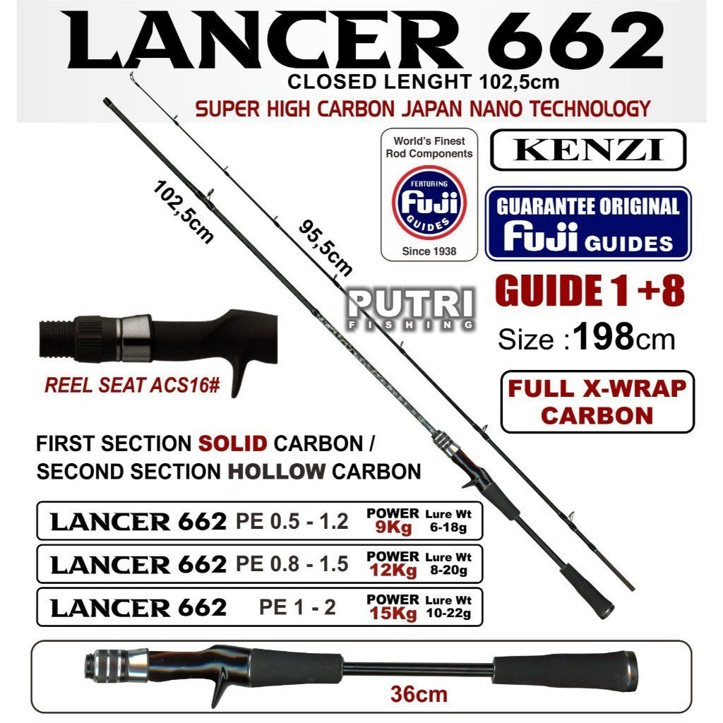 JORAN KENZI LANCER 662 BC Solid Carbon X-Wrap Fuji Guides 198 cm PE 0.5-1.2 PE0.8-1.5 PE 1-2 Baitcasting