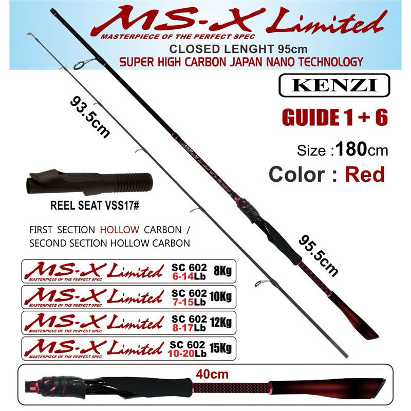KENZI MS-X LIMITED 602 Spinning Hollow Carbon Casting 6-14lbs 7-15lbs 8-17lbs 10-20lbs - Joran Stik Pancing