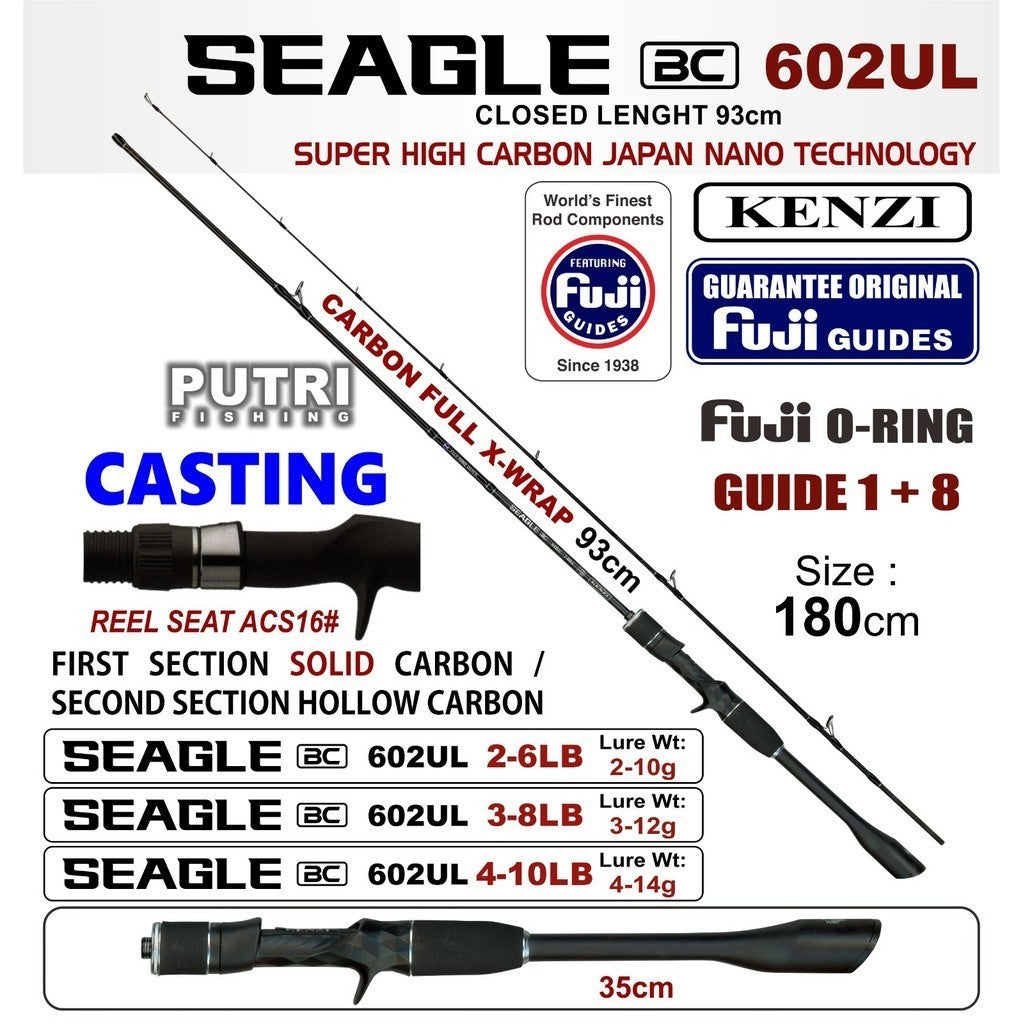 JORAN KENZI SEAGLE 602 702 Ultralight Spinning Baitcasting 180cm 210cm Full X-Wrap Solid Carbon Fuji Guides 2-6lbs 3-8lbs 4-10lbs  BC SPIN