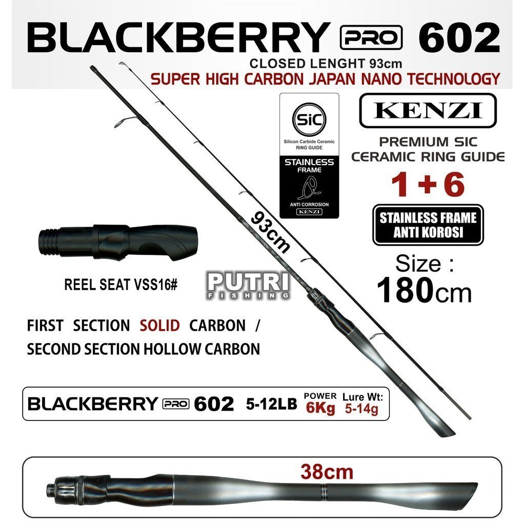JORAN KENZI BLACKBERRY PRO 602 SiC Guide Stainless Frame Anti Korosi Carbon Nano Solid 1.8m 5-12lbs 6-14lbs 7-15lbs 8-17lbs dan 10-20lbs Spinning