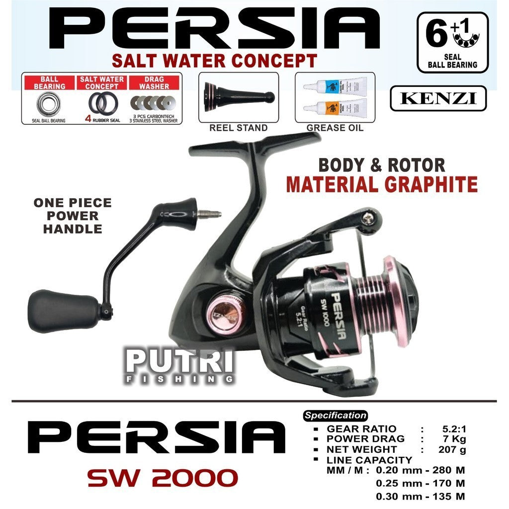 Reel KENZI PERSIA SW 1000 2000 3000 4000 Power Handle Free Reel Stand & Grease Gulungan Pancing