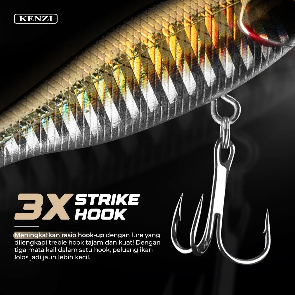 KENZI YOZU  95mm 6.4gr - Umpan Pancing MINNOW FLOATING Lure Mancing Tiruan Ikan Air Laut & Tawar Hard Bait