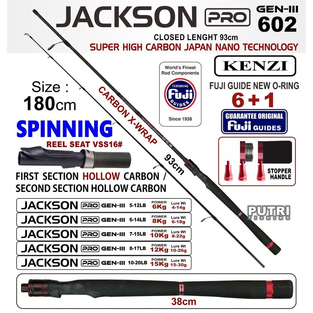 JORAN KENZI JACKSON PRO 602 Generasi 3 Carbon X-Wrap Fuji Guides 5-12lbs 6-14lbs 7-15lbs 8-17lbs 10-20lbs Spinning Casting