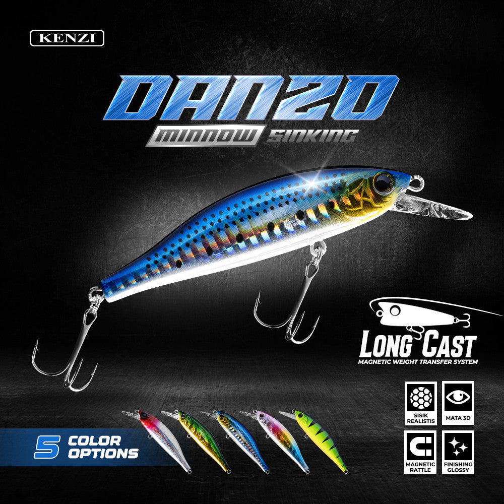 KENZI DANZO LURES 80mm 11gr Sinking Depth 1.8m - Magnetic Long cast Super Gacor