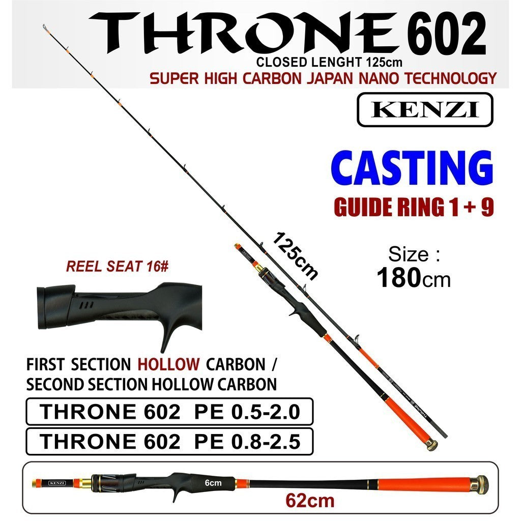 KENZI THRONE 602 Baitcasting Jigging Hollow Carbon BC PE0.5-2.0 PE0.8-2.5 - Joran Stik Pancing