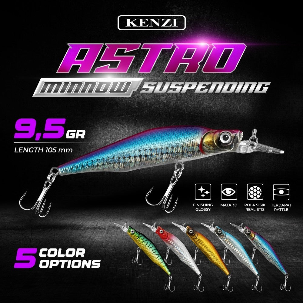 KENZI ASTRO  105mm 9.2gr - Umpan Pancing MINNOW FLOATING Lure Mancing Tiruan Ikan Air Laut & Tawar Hard Bait