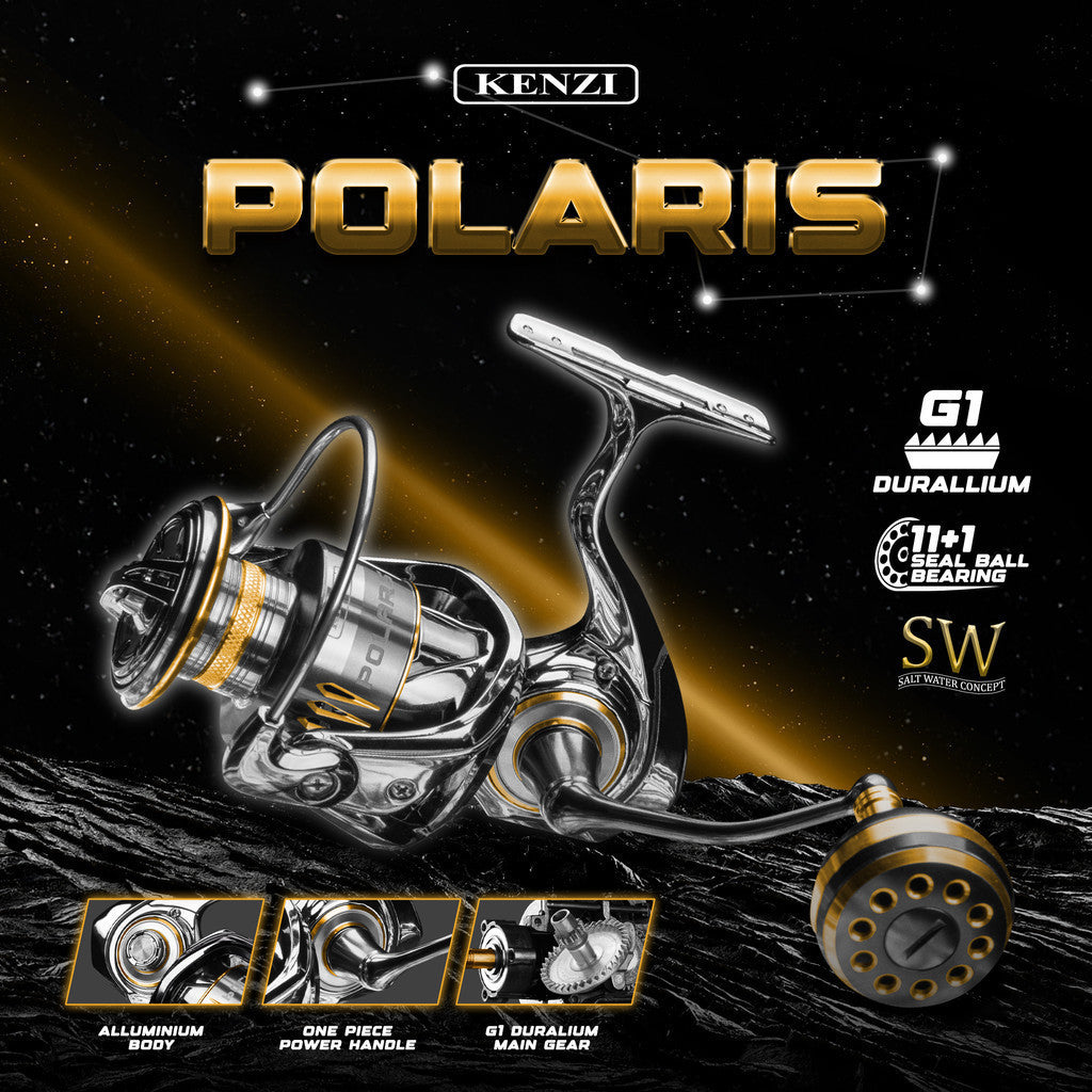 KENZI POLARIS SW G1 DURALIUM ROTOR CARBON ALLUMINIUM BODY with 11+1 Stainless Steel Ball Bearing ONE PIECE SCREW HANDLE Free Reel Stand & Grease Oil - Reel Pancing