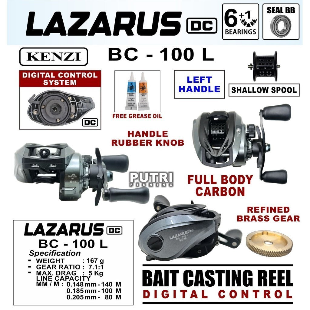 REEL KENZI LAZARUS DC 100L Baitcasting Reel Digital Control System Anti Backlash Left Handle