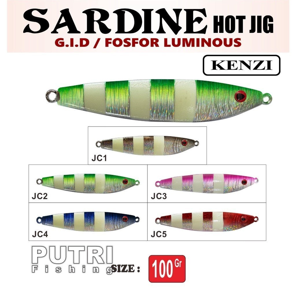 METAL JIG KENZI SARDINE 
20gr 40gr 60gr 80gr 100gr 150gr Umpan Pancing