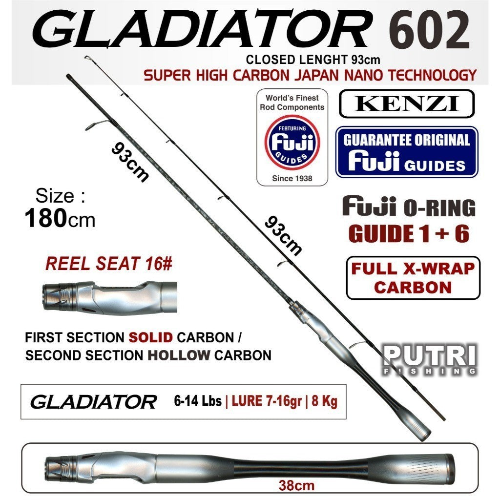 JORAN KENZI GLADIATOR 602 Spinning Solid Carbon Full X-Wrap Fuji Guides 5-12lbs 6-14lbs 7-15lbs 8-17lbs 10-20lbs Casting