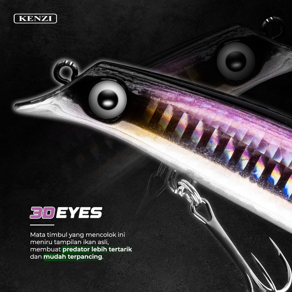 Umpan LURE KENZI TULIP 110mm 14.3gr - Top Water Lures Panjang Realistik Umpan Pancing Air Dangkal with Treble Hook 1213