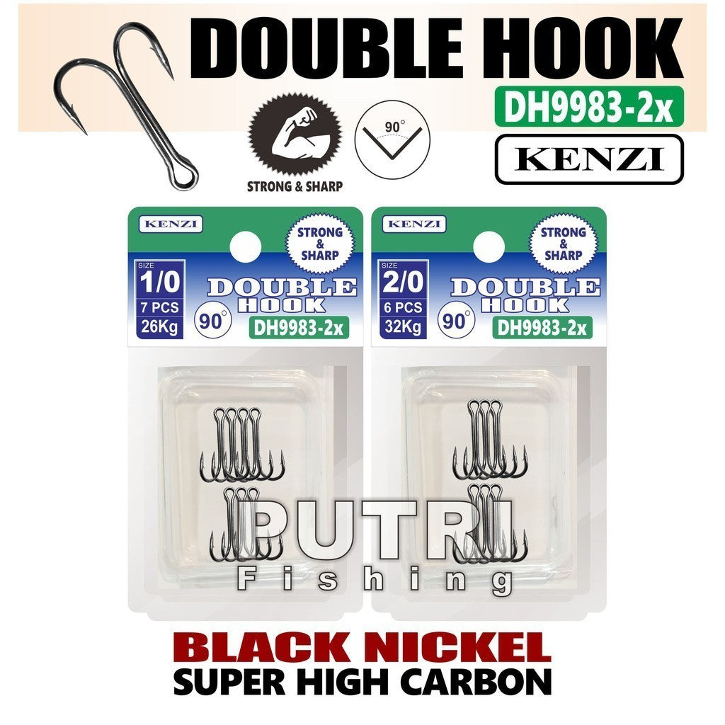 MATA KAIL KENZI DOUBLE HOOK 90" BLACK NICKEL DH9983-2x Pancing Ganda
