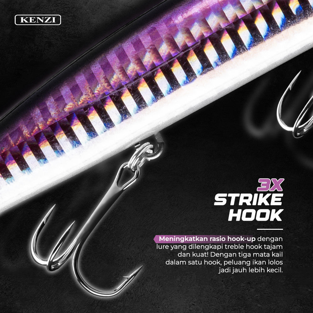Umpan LURE KENZI TULIP 110mm 14.3gr - Top Water Lures Panjang Realistik Umpan Pancing Air Dangkal with Treble Hook 1213