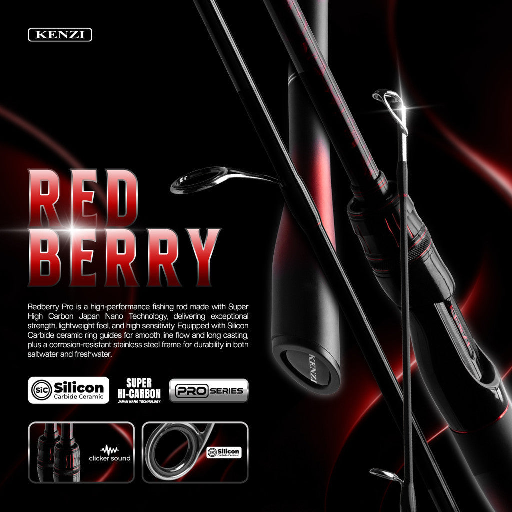 JORAN KENZI REDBERRY PRO 602 SiC Guide Stainless Frame Carbon Solid Anti Korosi 1.8m 5-12lbs 6-14lbs 7-15lbs 8-17lbs dan 10-20lbs Spinning