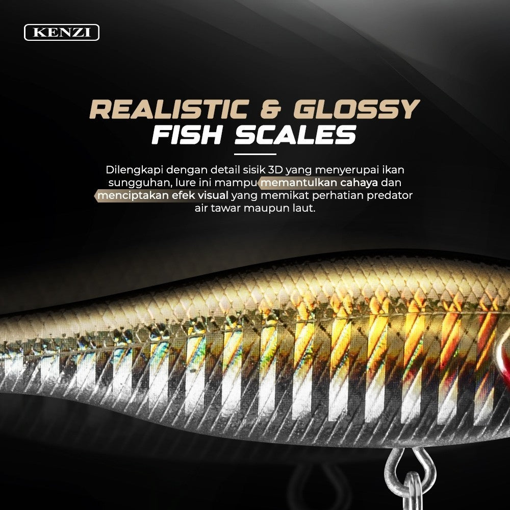 KENZI YOZU  95mm 6.4gr - Umpan Pancing MINNOW FLOATING Lure Mancing Tiruan Ikan Air Laut & Tawar Hard Bait
