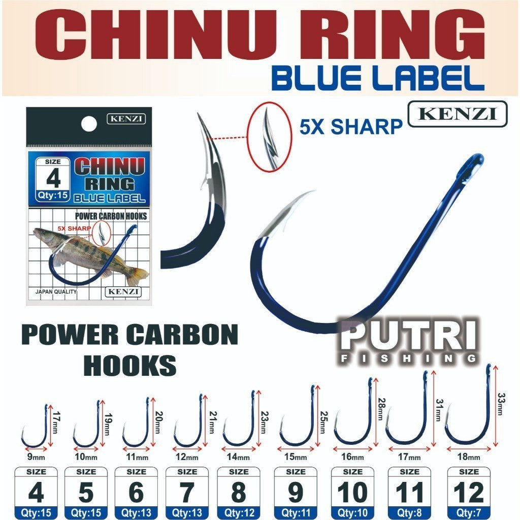 MATA KAIL KENZI CHINU RING BLUE LABEL 5X LIPAT KETAJAMAN POWERFULL CARBON HOOKS Pancing