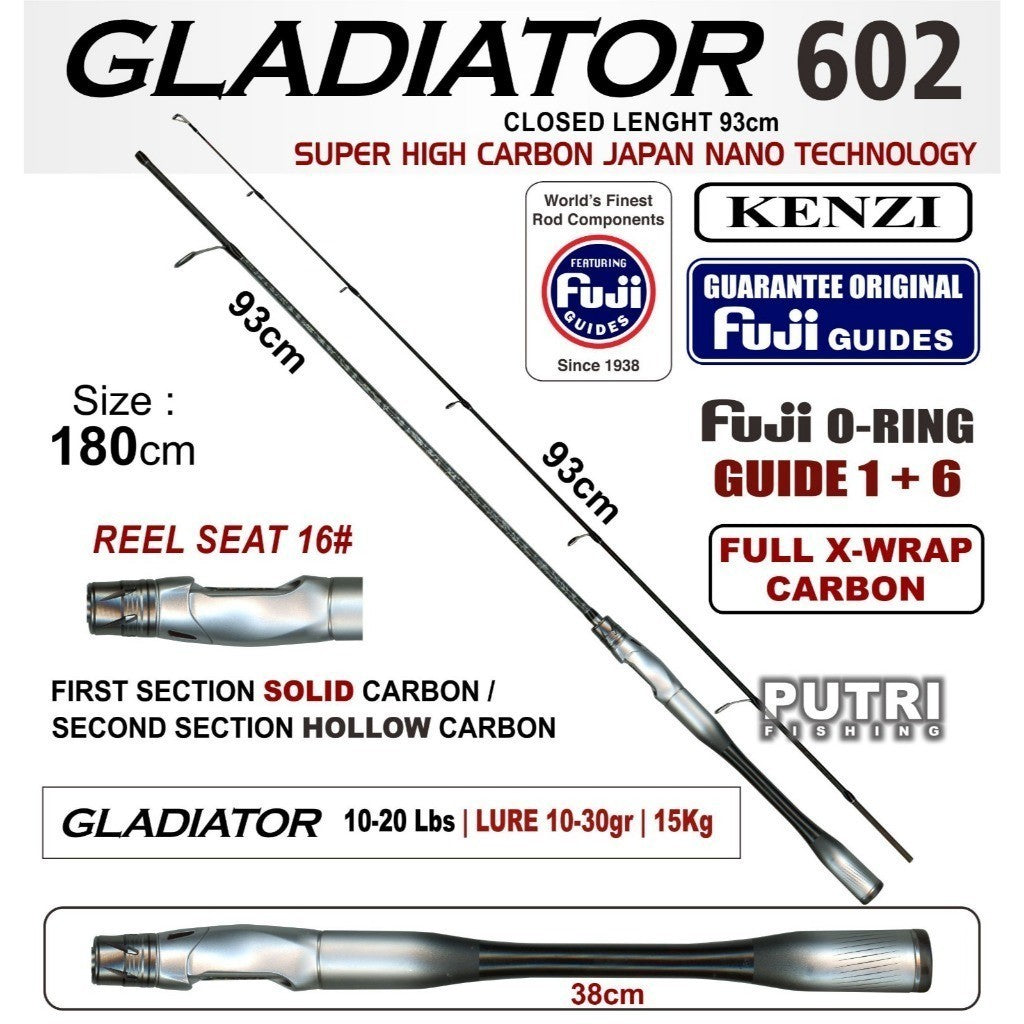 JORAN KENZI GLADIATOR 602 Spinning Solid Carbon Full X-Wrap Fuji Guides 5-12lbs 6-14lbs 7-15lbs 8-17lbs 10-20lbs Casting