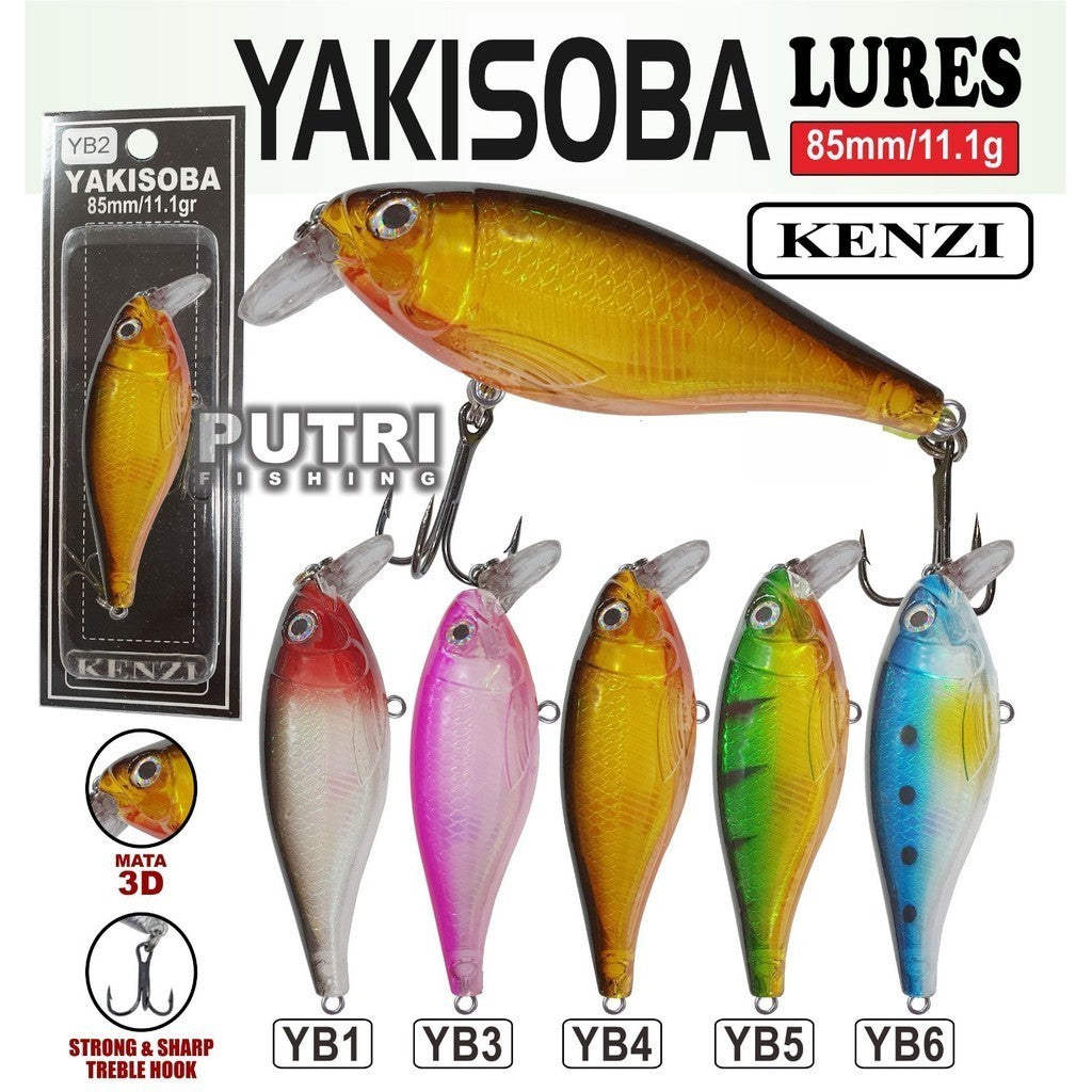 KENZI YAKISOBA  85mm 11.1gr - MINNOW FLOATING Umpan Pancing Lure Mancing Tiruan Ikan Air Laut & Tawar Hard Bait