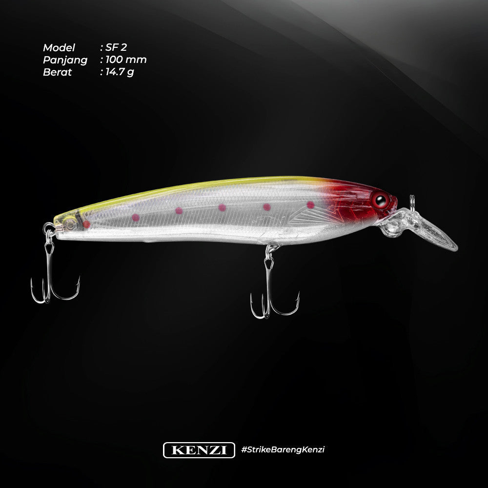 Umpan LURE KENZI SAFRON 100mm 14.7gr - FLOATING Lures Panjang with Treble Hook size 6 Umpan Pancing Gabus & Predator Ikan Air Tawar Laut