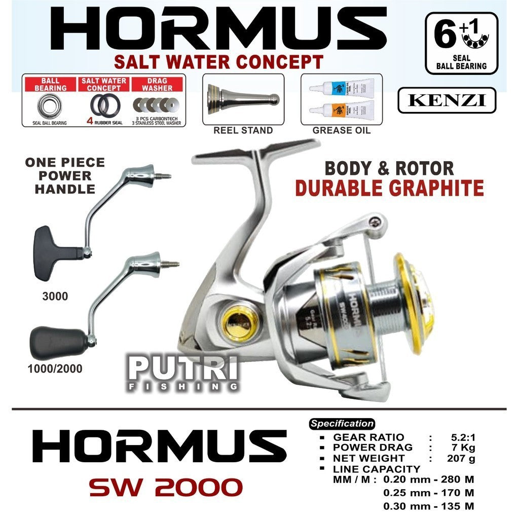 Reel KENZI HORMUS SW One Piece Power Handle Spinning 1000 2000 3000 4000