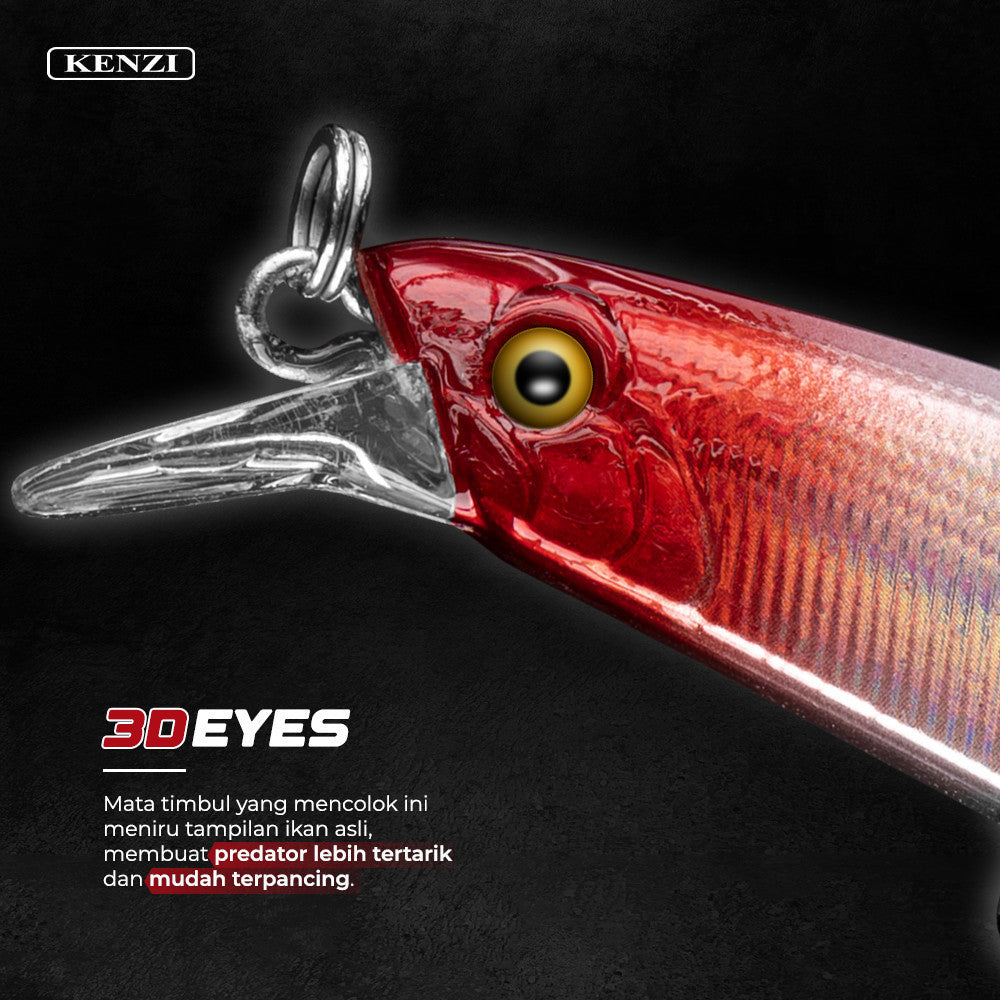 Umpan LURE KENZI PEARL 65mm 7gr - SINKING Lures Umpan Pancing Tenggelam Ikan Predator Galatama Sungai Hook Treble Hook Size 8 Tajam