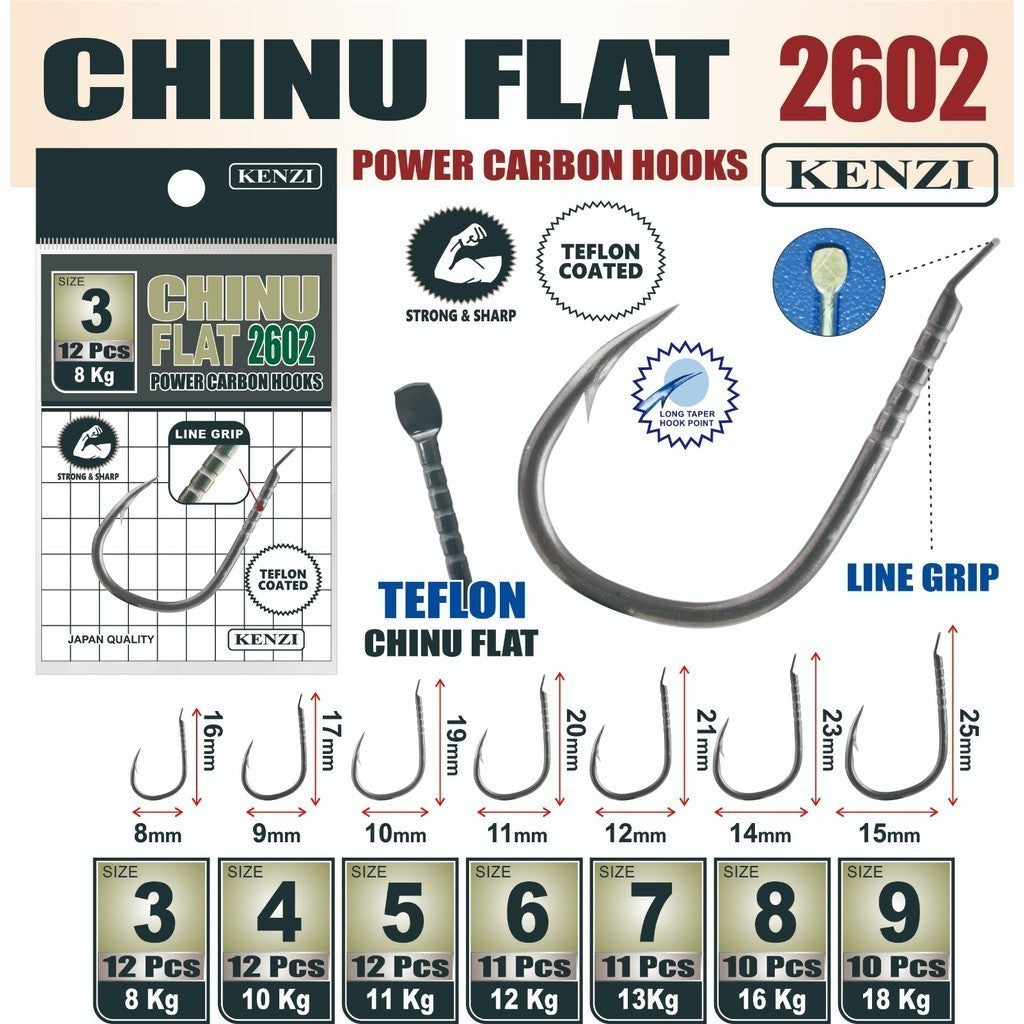 MATA KAIL KENZI CHINU FLAT 2602 Power Carbon Hooks -Lapisan Teflon Anti Karat , Super Kuat & Tajam