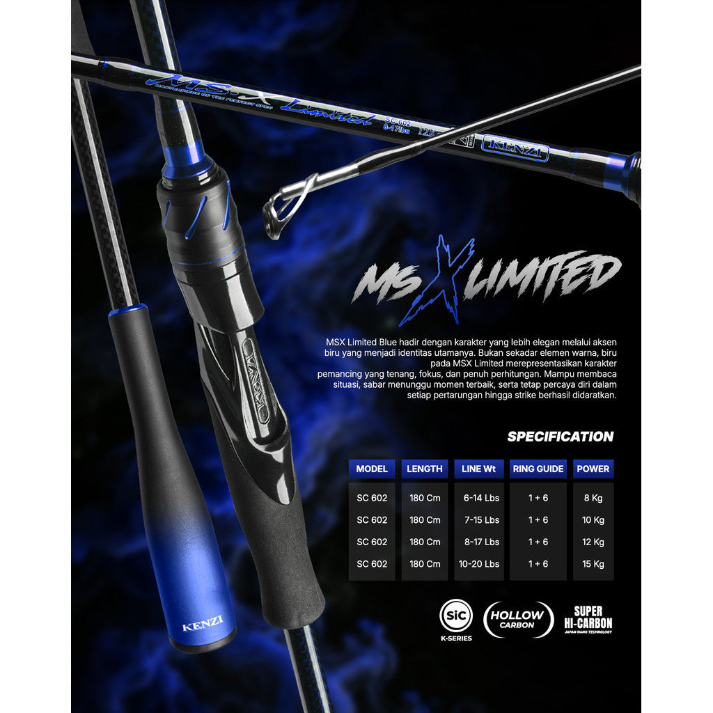 KENZI MS-X LIMITED 602 Spinning Hollow Carbon Casting 6-14lbs 7-15lbs 8-17lbs 10-20lbs - Joran Stik Pancing