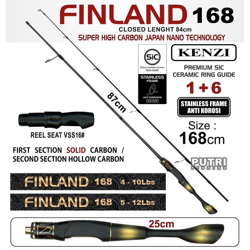 KENZI FINLAND 168 Joran Casting 168cm Spinning Solid Carbon Ring SiC Anti Korosi 4-10lbs 5-12lbs