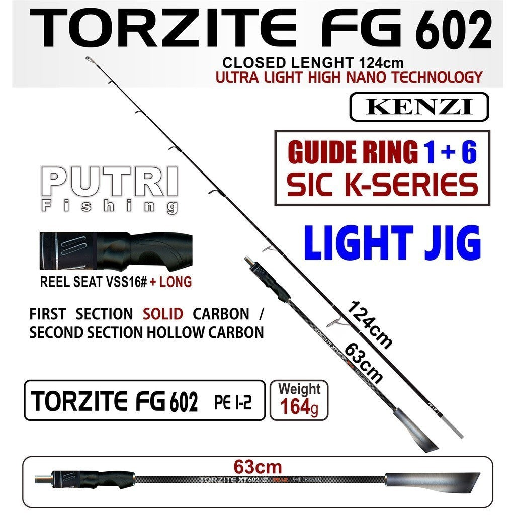 KENZI TORZITE FG Light Jigging Solid Carbon 602 PE1-2 PE1.5-2.5 Spinning - Joran Stik Pancing