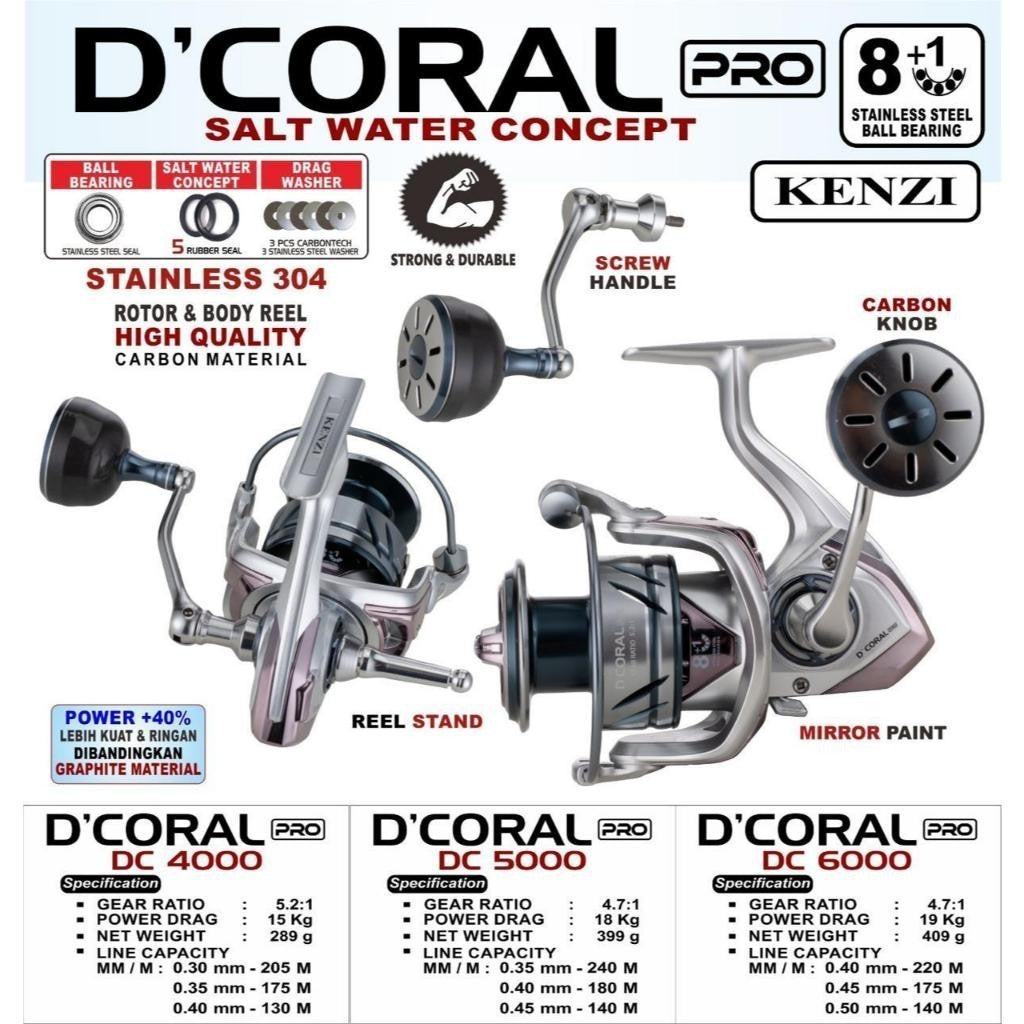 KENZI D'CORAL & DCORAL PRO BODY CARBON with  STAND SW  1000 2000 3000 4000 5000 6000 - Reel Pancing