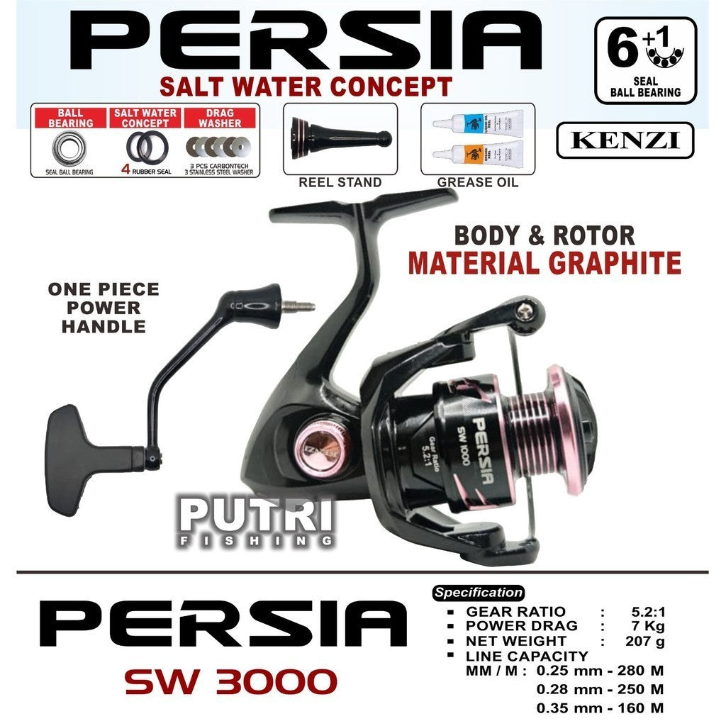 Reel KENZI PERSIA SW 1000 2000 3000 4000 Power Handle Free Reel Stand & Grease Gulungan Pancing